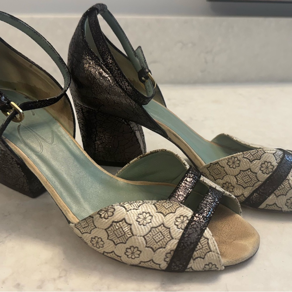 Chic Black and Cream Heels with Ankle Strap